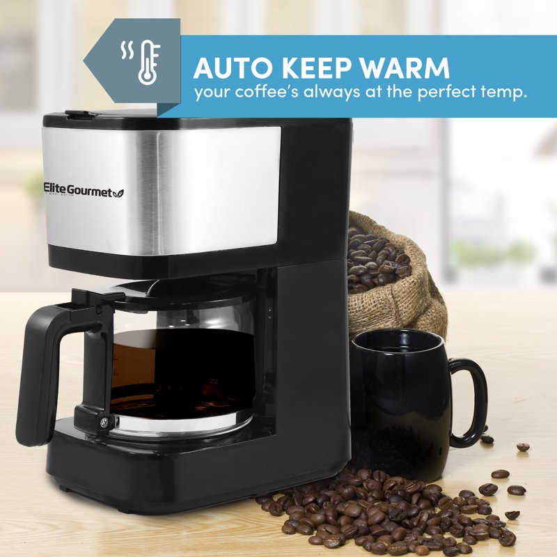 5-Cup Compact Coffee Maker with Reusable Filter and Pause 'n Serve