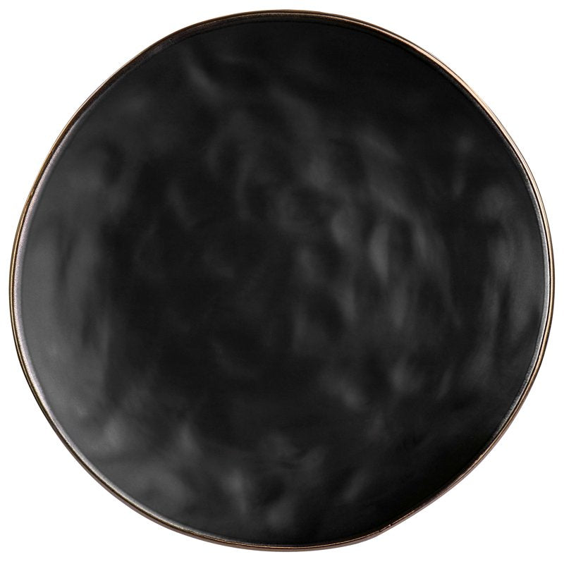16-Piece Matte Black Stoneware Dinnerware Set with Gold Rim