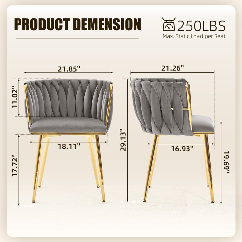 Velvet Dining Chairs Set of 6 with Metal Legs - Gray