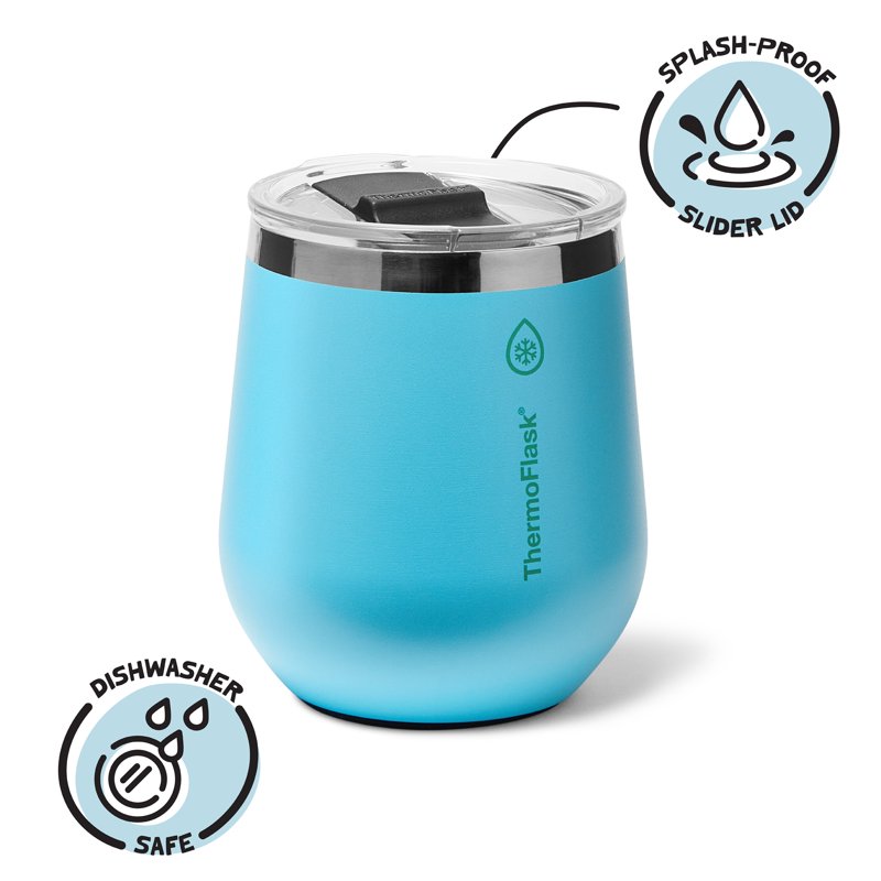 12 oz Insulated Wine Tumbler - Double-Wall, Splash-Proof Lid - Vivid Blue