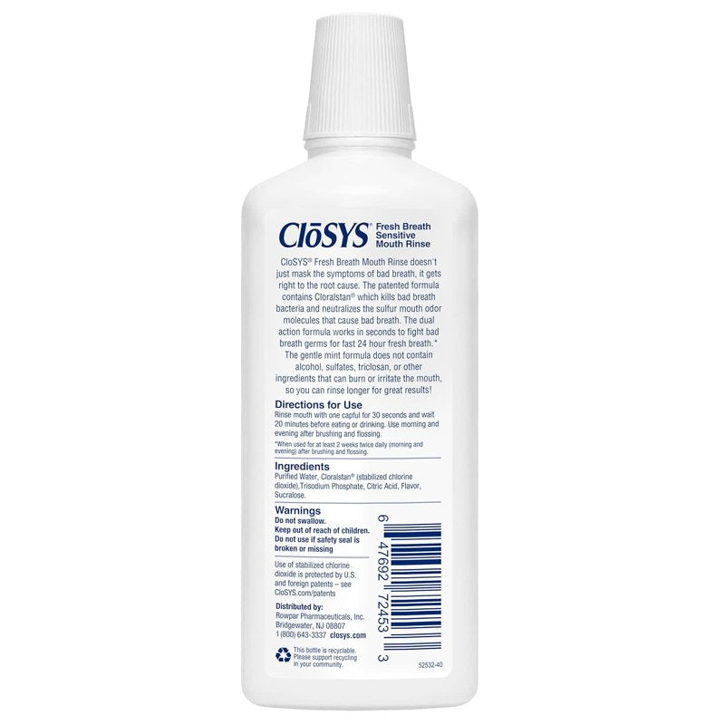 CloSYS Alcohol-Free Mouthwash, Gentle Mint, 32 Fl Oz