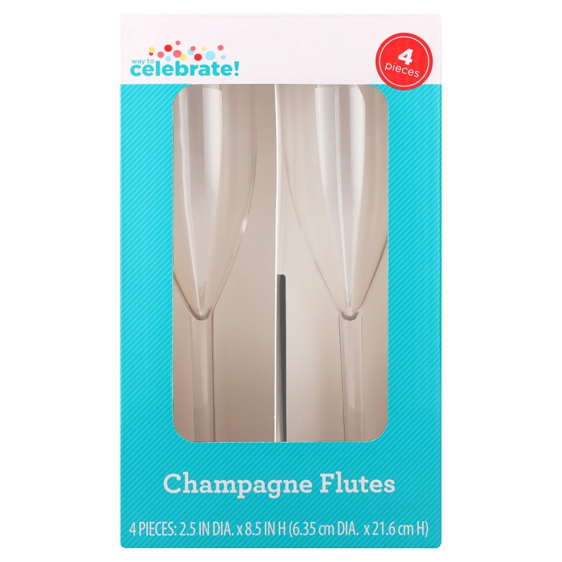 Clear Plastic Champagne Flutes - 6 oz, 4 Count with Gold Rim