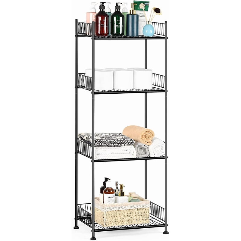 4-Tier Wire Bathroom Storage Rack Organizer - Black Multi-Purpose Shelving Unit