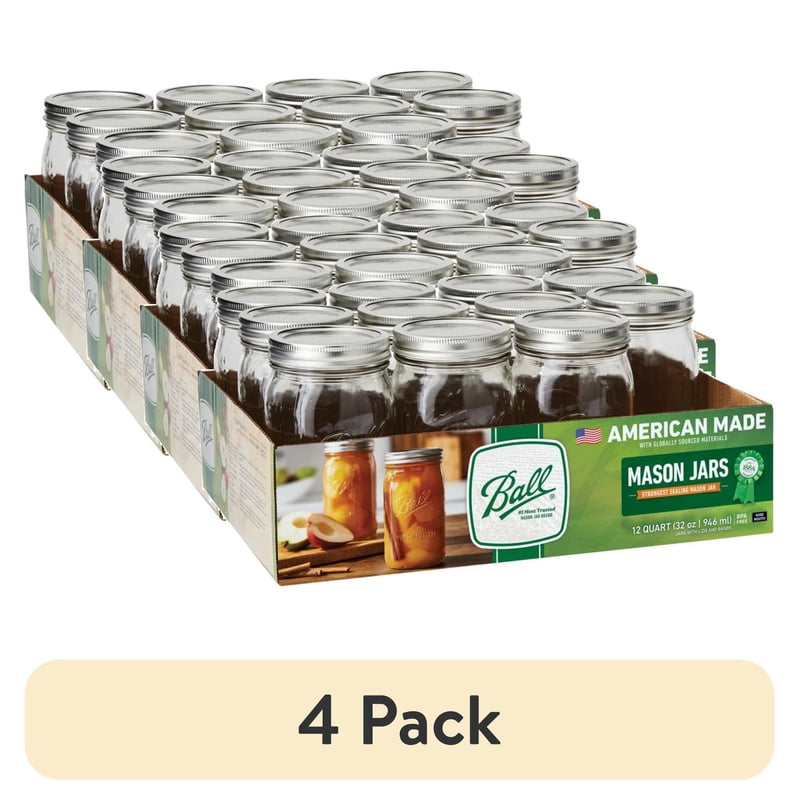 32oz Wide Mouth Glass Mason Jars - 4 Pack with Lids & Bands