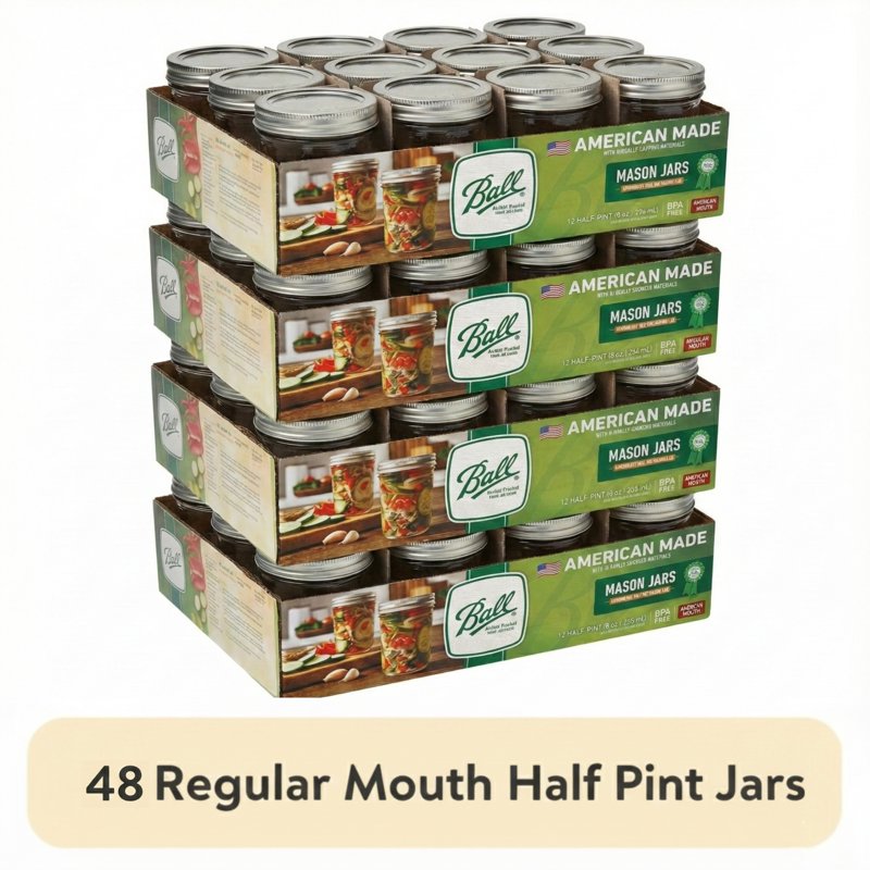 4 Pack Regular Mouth Glass Mason Jars with Lids - 8 Ounce