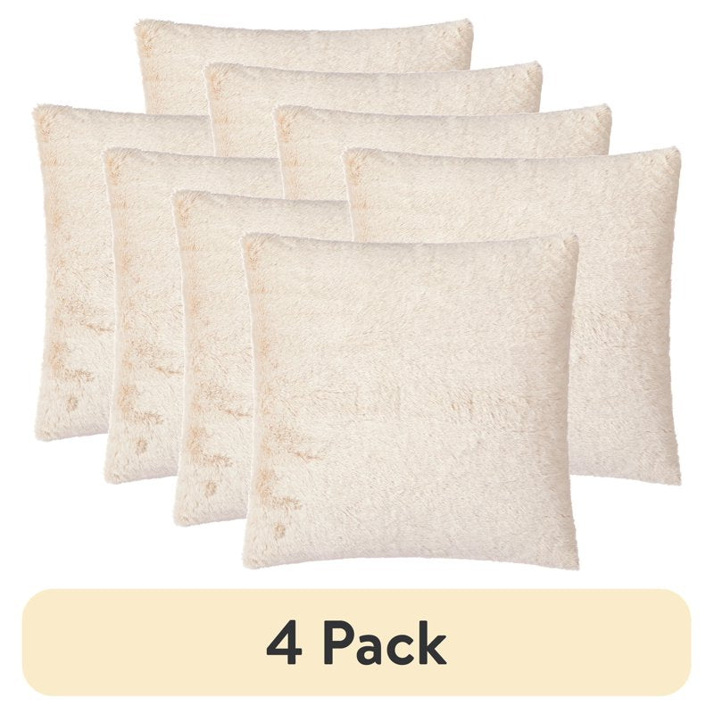 Set of 2 Faux Tip Dyed Fur Decorative Pillows - 20x20 Inches Beige - Reversible, Indoor Use, 4 Pack
