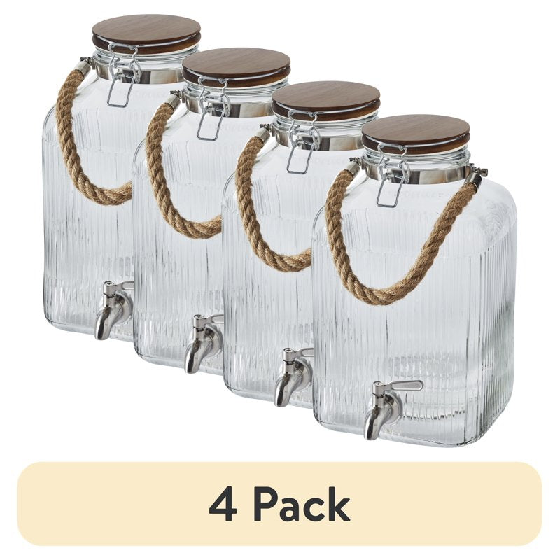 2 Gallon Glass Beverage Dispenser with Wooden Lid - 4 Pack
