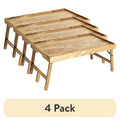 Acacia Wood Bed Tray with Stand - 4 Pack, Natural Finish