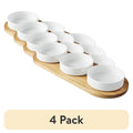 Acacia Wood Tray with Stoneware Bowls - 4 Pack for Condiments
