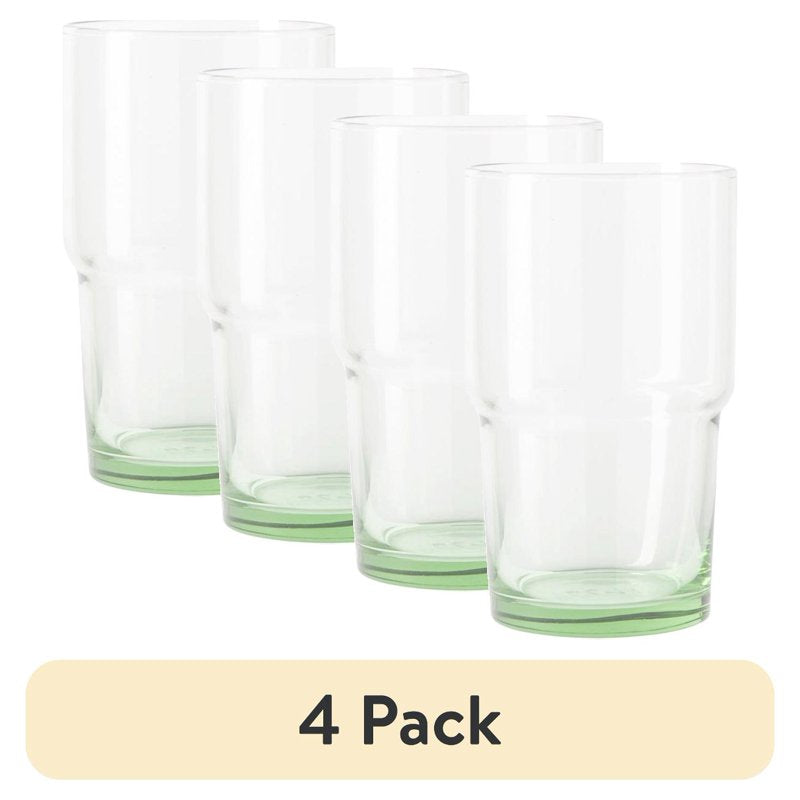 Clear Green Glassware Set - 4 Pack, 15 oz Stackable Glasses