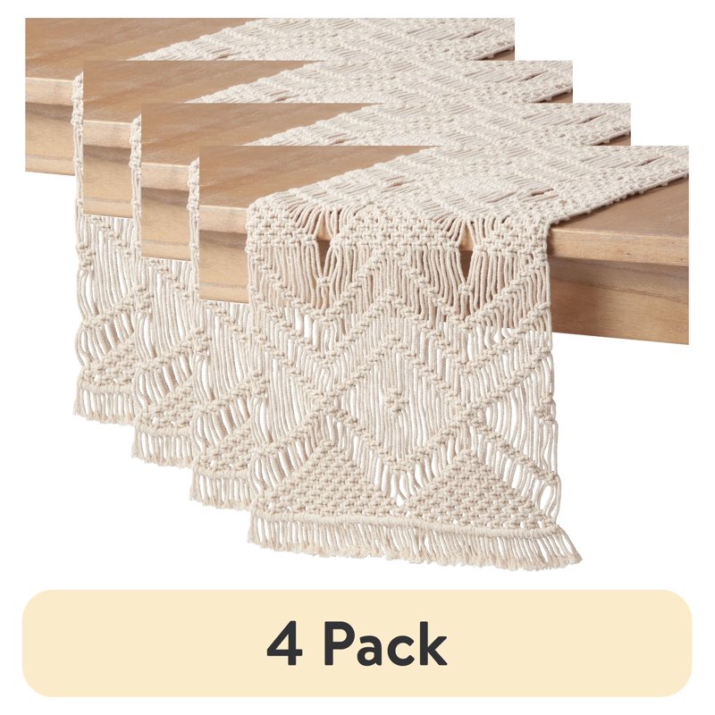 Macrame Table Runner - 90"x14" Natural Cotton - 4 Pack