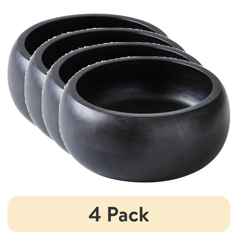 Medium Black Wood Serving Bowl - 4 Pack