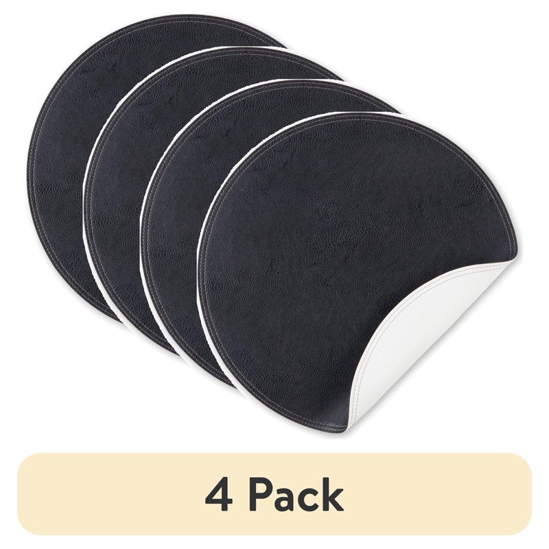 Faux Leather Placemat - Black, 15" Round - 4 Pack
