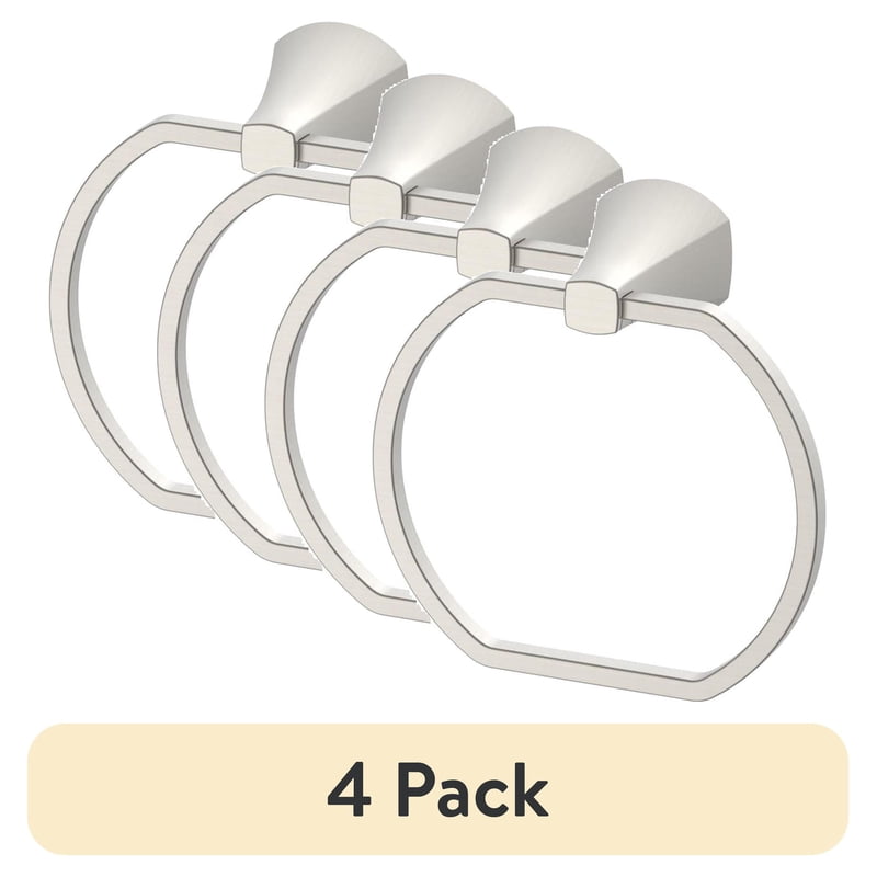 (4 Pack) Bathroom Towel Ring Wall Mount Satin Nickel - Simple Flare Design