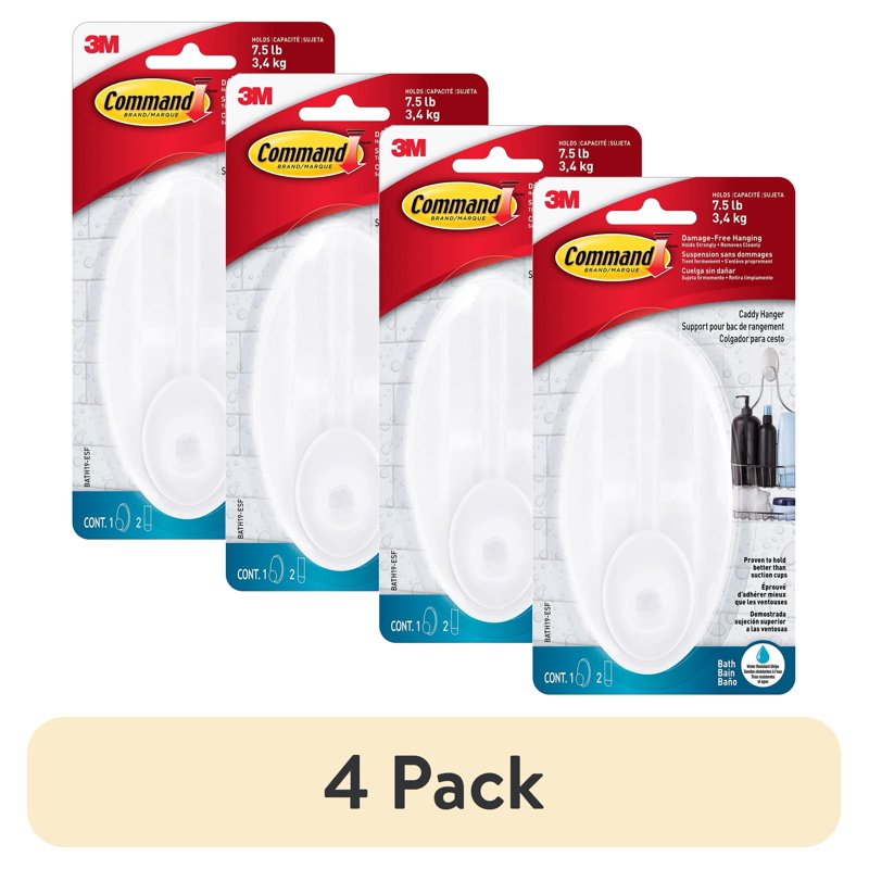 4 Pack Command Large Caddy Hangers - Frosted Plastic Bathroom Organization