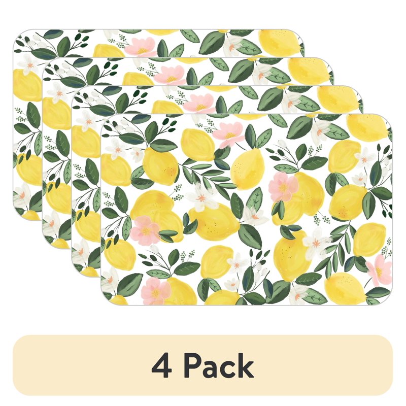 Reversible Lemons on the Vine Plastic Placemats - 4 Pack