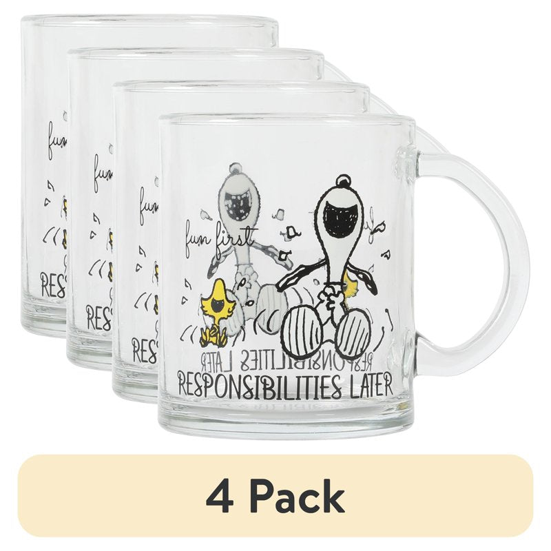 18 oz. Snoopy Fun Mug - 4 Pack, Dishwasher Safe Glass
