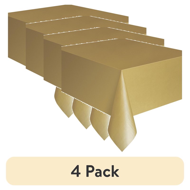 Gold Rectangular Plastic Table Covers - 3 Count, 4 Pack
