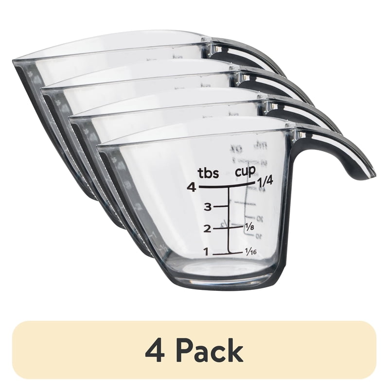 1/4 Cup Plastic Mini Measuring Cups - 4 Pack, Black/Transparent