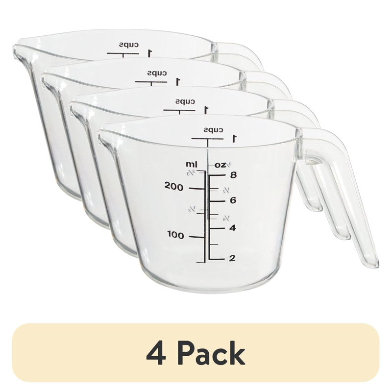 4-Pack Clear Plastic Measuring Cups with Large Spout - 32 oz