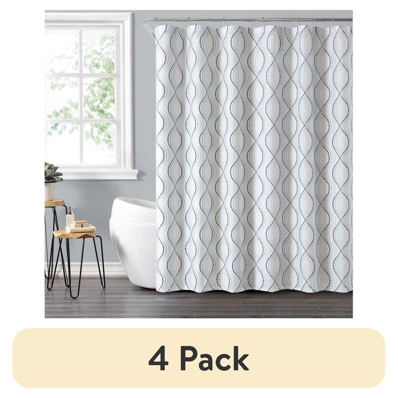 4 Pack Blue Dot Shower Curtain Set - 72x72 Inch Fabric with PEVA Liner & Hooks