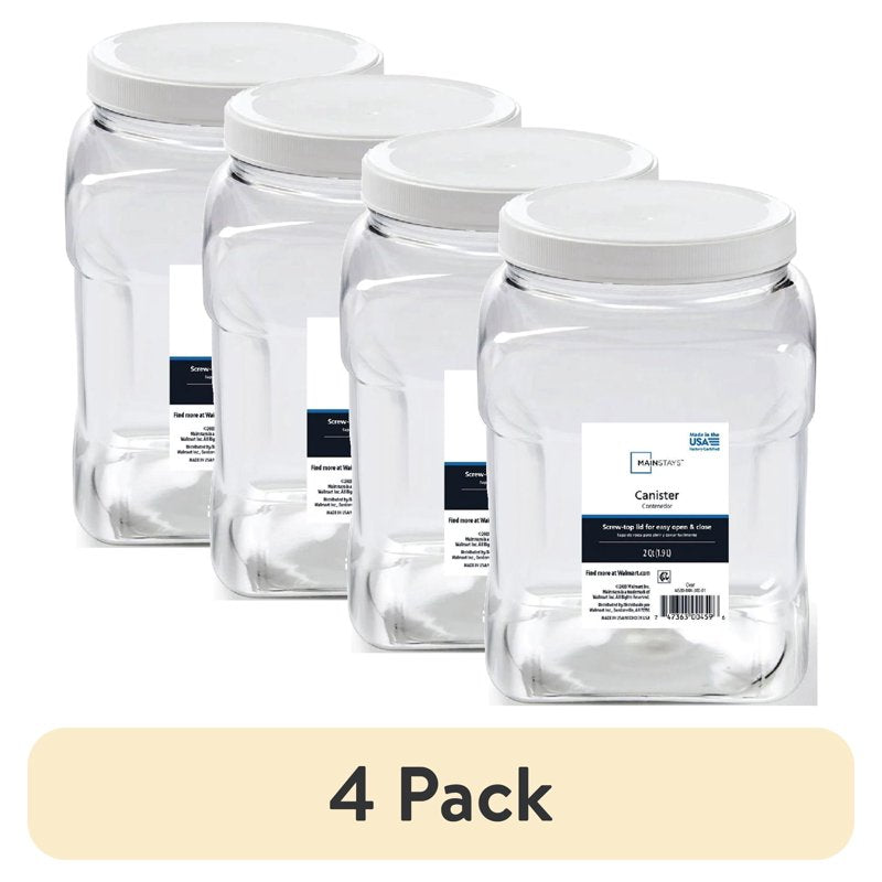2-Quart Clear Plastic Canister with White Twist-Top Lid - 4 Pack
