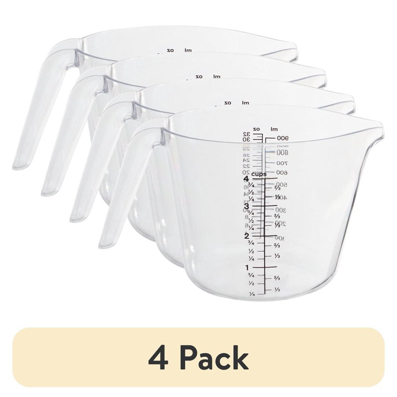4-Pack Plastic Measuring Cups with Large Spout - 32 oz Clear