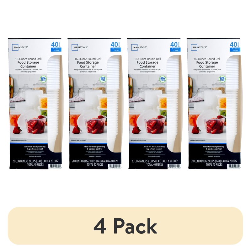 16 oz Plastic Deli Containers - 40 Pieces, 4 Pack for Meal Prep