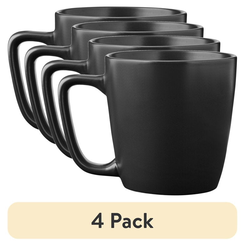 14oz Solid Matte Black Stoneware Mug - 4 Pack