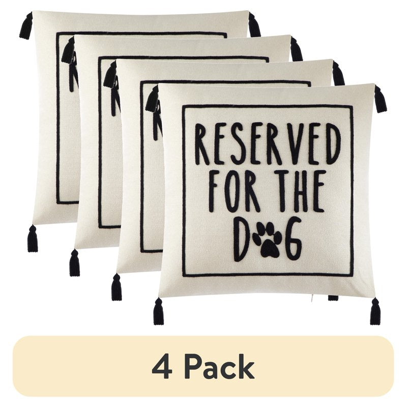 (4 Pack) Dog Lover Decor Throw Pillow - 18x18 Inch Square Cushion for Sofa & Bed - Indoor Use - Reserved for the Dog Design