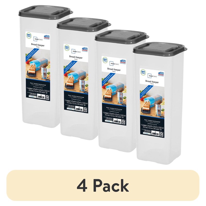 Plastic Bread Bin - 4 Pack Bread Storage Keeper with Lid