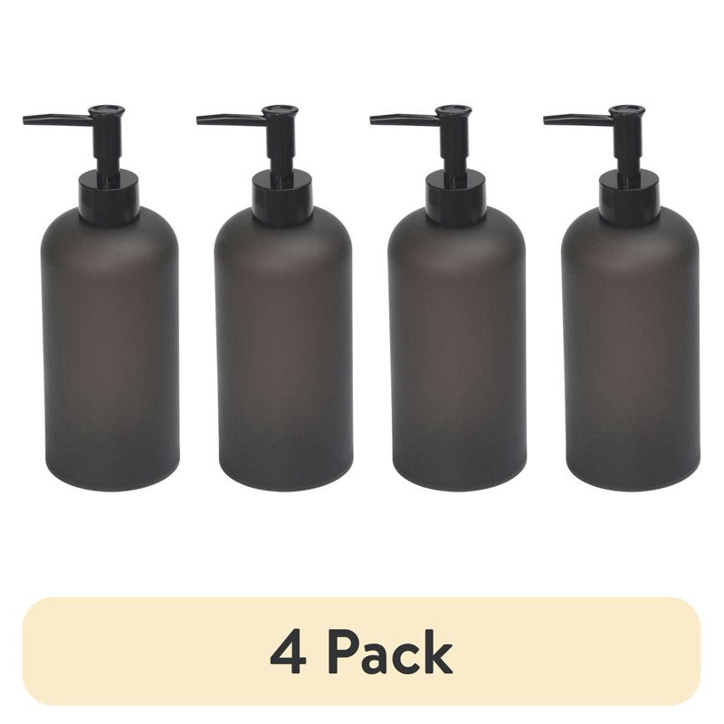 4 Pack Frosted Black Soap Dispensers - Plastic Bathroom & Kitchen Pump