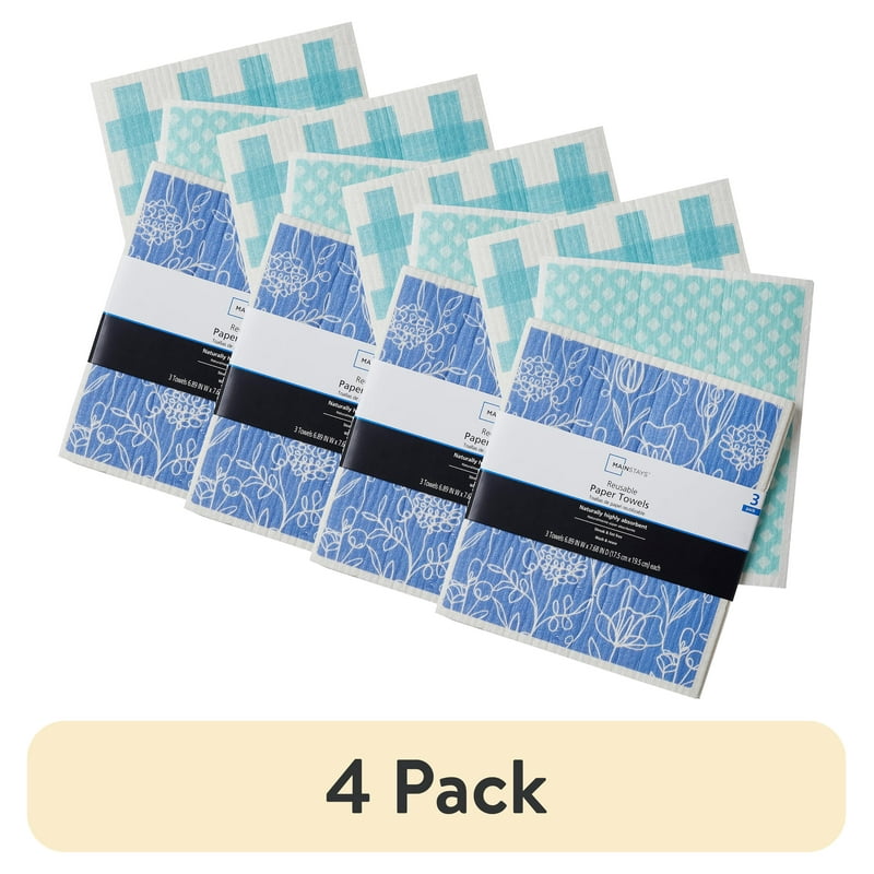 Reusable Kitchen Dish Cloths - 4 Pack, Blue Multi