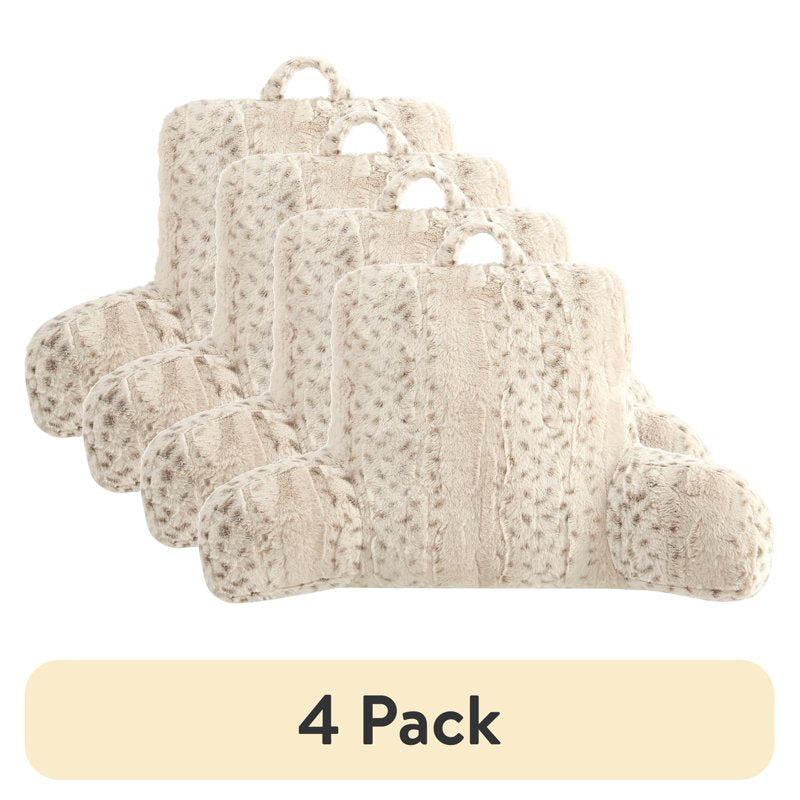 4 Pack Faux Fur Backrest Pillow for Adults - Snow Leopard Pattern