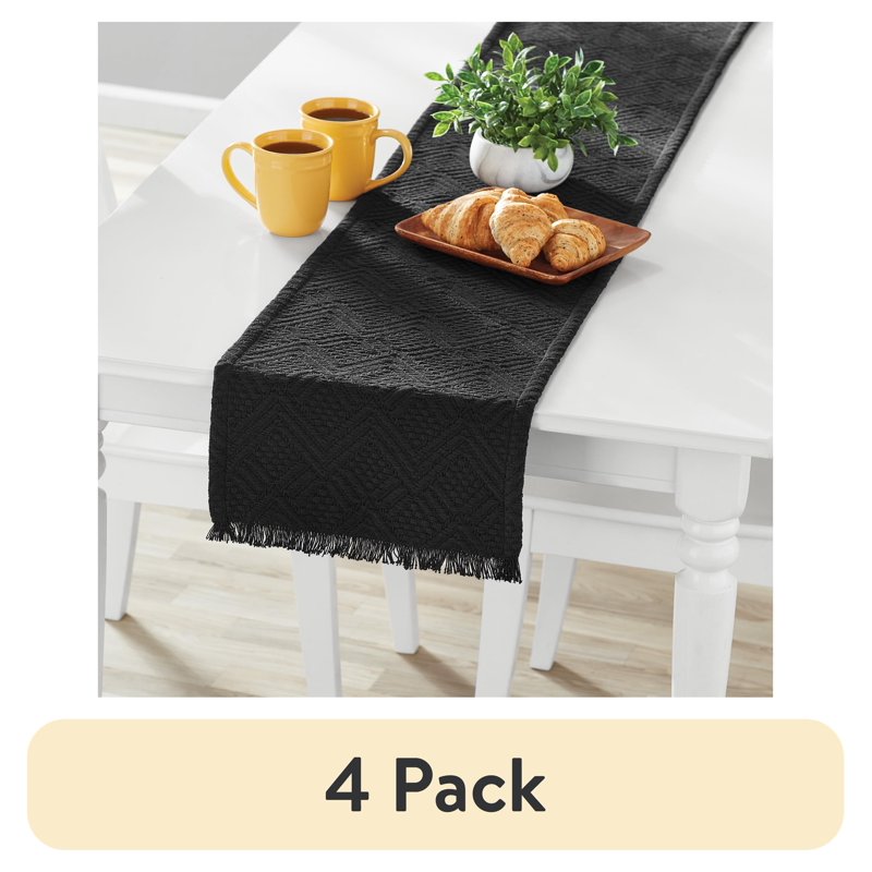 Black Woven Diamond Table Runner - 14" x 72" - 4 Pack