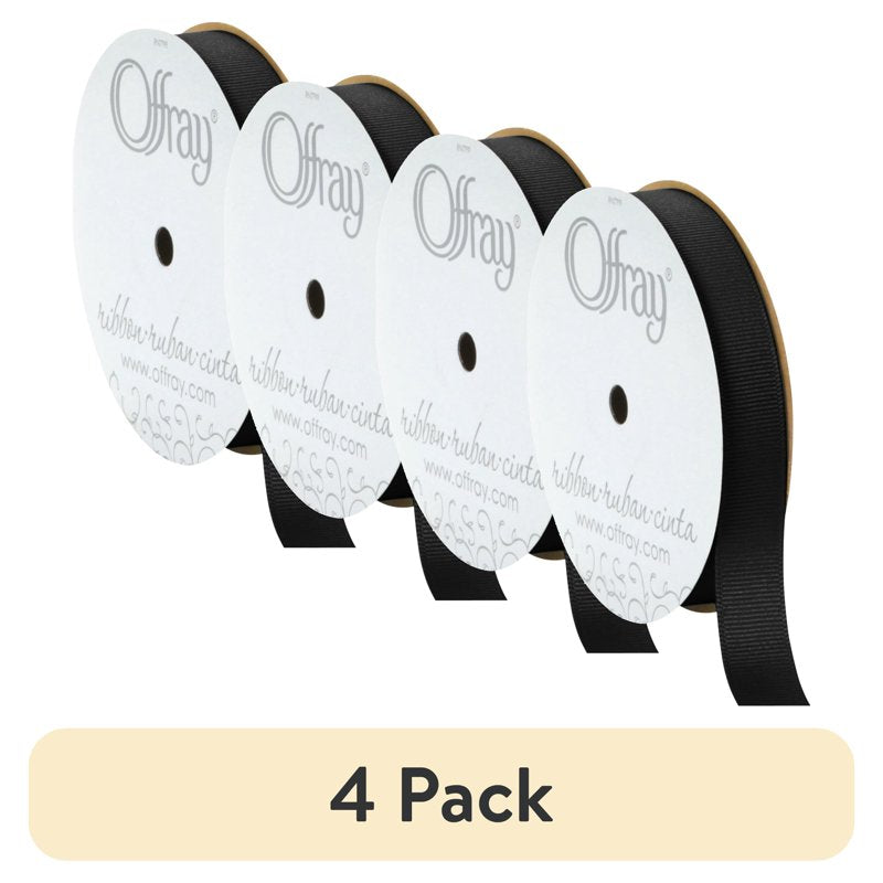 (4 Pack) Offray Grosgrain Ribbon 0.63 inch Black - Craft & Gift Wrap Trim