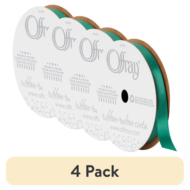 (4 Pack) Satin Ribbon - Forest Green 3/8 Inch Wide 18 Feet Per Roll - Offray Craft & Decoration