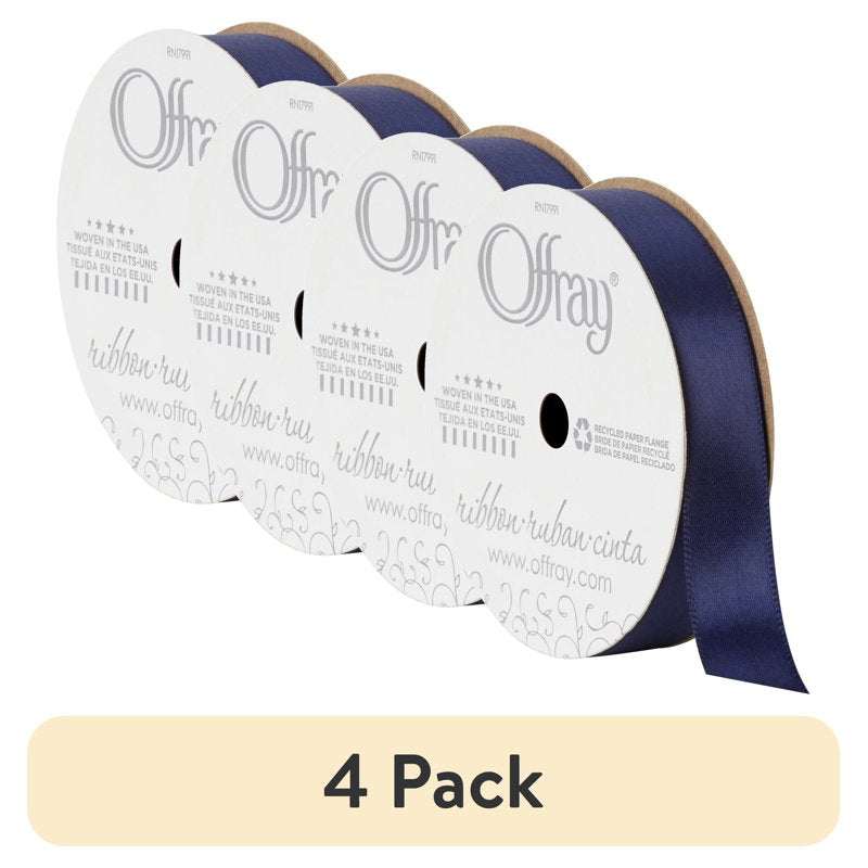 Navy Blue Satin Ribbon 5/8 inch Single Face Polyester Craft Ribbon 18 Feet - 4 Pack