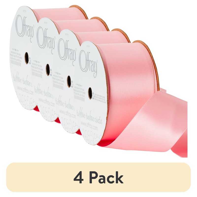 (4 Pack) Offray Pink Satin Ribbon - 1 1/2 Inch Double Face, 12 Feet Each - Creative Crafts & Decorations