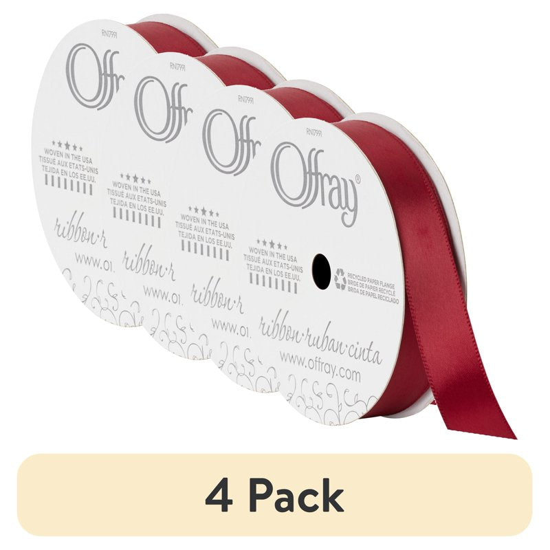 (4 Pack) Offray Red Wine Satin Ribbon 5/8 Inch, 18 Feet - Craft & Decoration