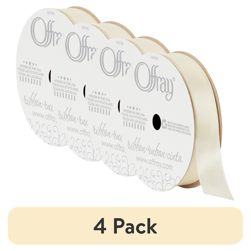 Antique White Satin Ribbon 5/8 Inch x 18 Feet - 4 Pack - Polyester Craft Trim