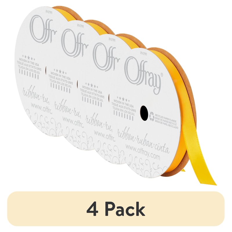 (4 Pack) Offray Yellow Gold Satin Ribbon - 3/8 inch, 18 Feet, Craft & Sewing
