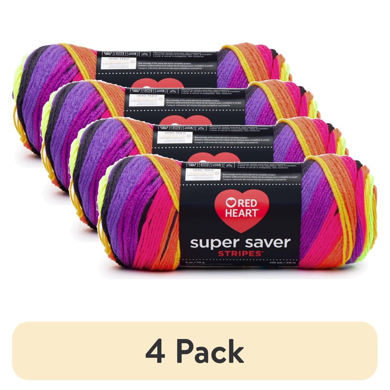 Red Heart Super Saver Worsted Acrylic Yarn Set - Bright Stripe 4 Pack, 5oz/142g