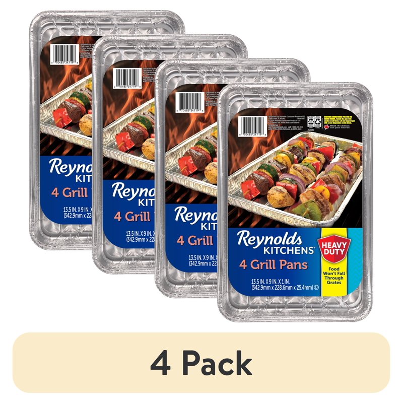 Disposable Grilling Pan 4 Pack - Slotted Aluminum Foil, 13.5 x 9.6 in.