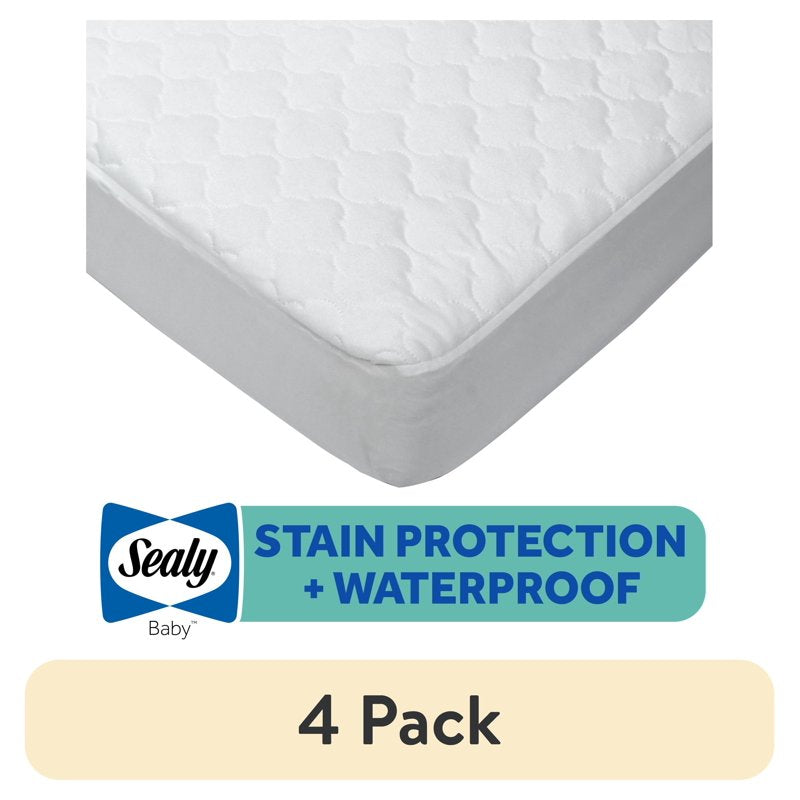 (4 Pack) Waterproof Crib Mattress Pad Cover - Stain & Moisture Protection, Hypoallergenic, Fits 52x28 Inches, SecureStay Fit