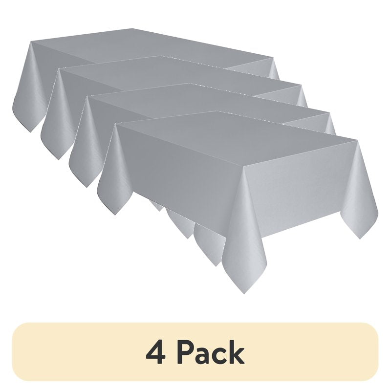 Plastic Table Covers - Silver, Rectangle, 54 x 108 in, 4 Pack