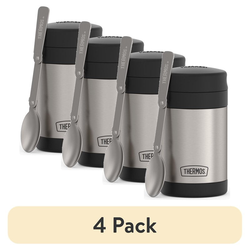 16oz Insulated Food Jar with Folding Spoon - 4 Pack Silver