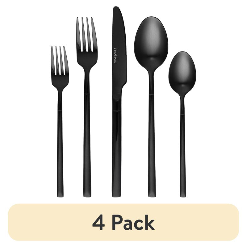 20-Piece Black Stainless Steel Flatware Set - Service for 4, 4 Pack