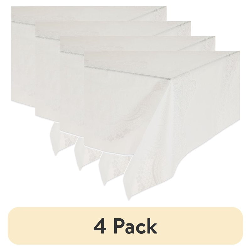 Rectangular White Lace Plastic Table Cover - 54" x 108" - 4 Pack