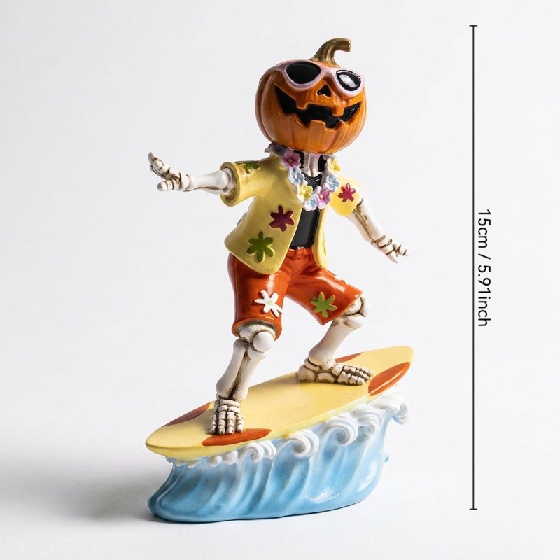 20# Halloween Skeleton Pumpkin Head Resin Figurine - Coastal Beach Decor, Fun Halloween Gift